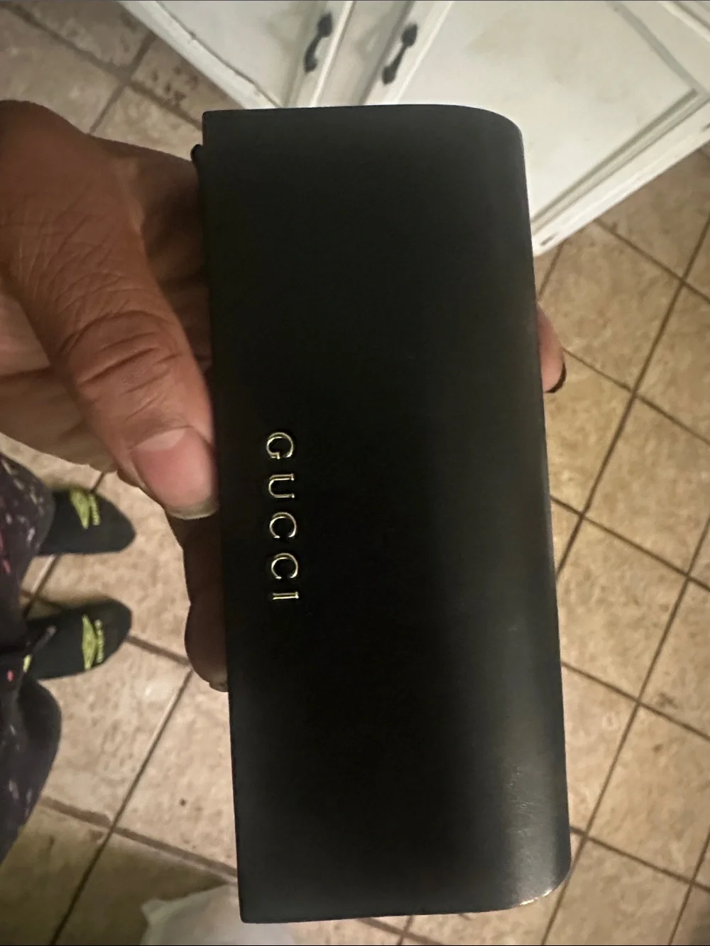 Gucci Black Leather Sunglass Case with Gold Logo
